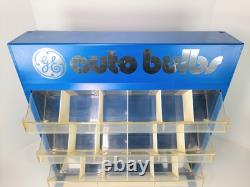 Vitrine de présentation de lampes auto vintage GE avec tous les diviseurs de tiroirs