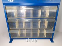 Vitrine de présentation de lampes auto vintage GE avec tous les diviseurs de tiroirs