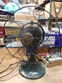 Vtg 1931 General Electric Co Ventilateur de Table Oscillant Vert 8 Pales Fonctionnel