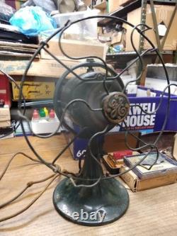 Vtg 1931 General Electric Co Ventilateur de Table Oscillant Vert 8 Pales Fonctionnel