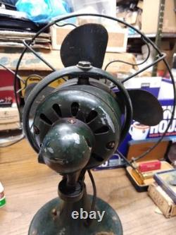 Vtg 1931 General Electric Co Ventilateur de Table Oscillant Vert 8 Pales Fonctionnel
