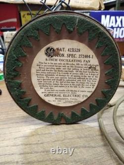 Vtg 1931 General Electric Co Ventilateur de Table Oscillant Vert 8 Pales Fonctionnel