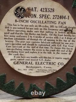 Vtg 1931 General Electric Co Ventilateur de Table Oscillant Vert 8 Pales Fonctionnel