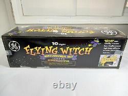 Vtg General Electric Ge Flying Witch Fiber Optic Balais Halloween 10 Lumières Set