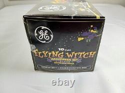 Vtg General Electric Ge Flying Witch Fiber Optic Balais Halloween 10 Lumières Set