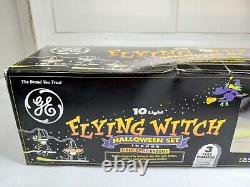 Vtg General Electric Ge Flying Witch Fiber Optic Balais Halloween 10 Lumières Set