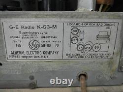 Vtg General Electric K-53-m Art Déco Tube Radio Boutons En Bois Cabinet Tissu Cord