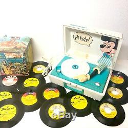Vtg Mickey Mouse Record Player 45s General Electric Works Avec Des Enregistrements Testée