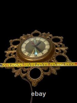 Vtg United Ornate Gold Wall Clock Hollywood Regency 40/50s Starburst Gilt